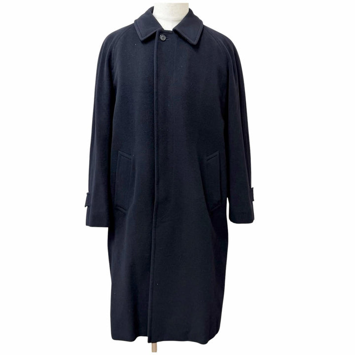 良品□BURBERRY LONDON バーバリーロンドン カシミヤ アンゴラ 裏チェック柄 ステンカラーコート ダークネイビー 94-175-6 日本製 正規品