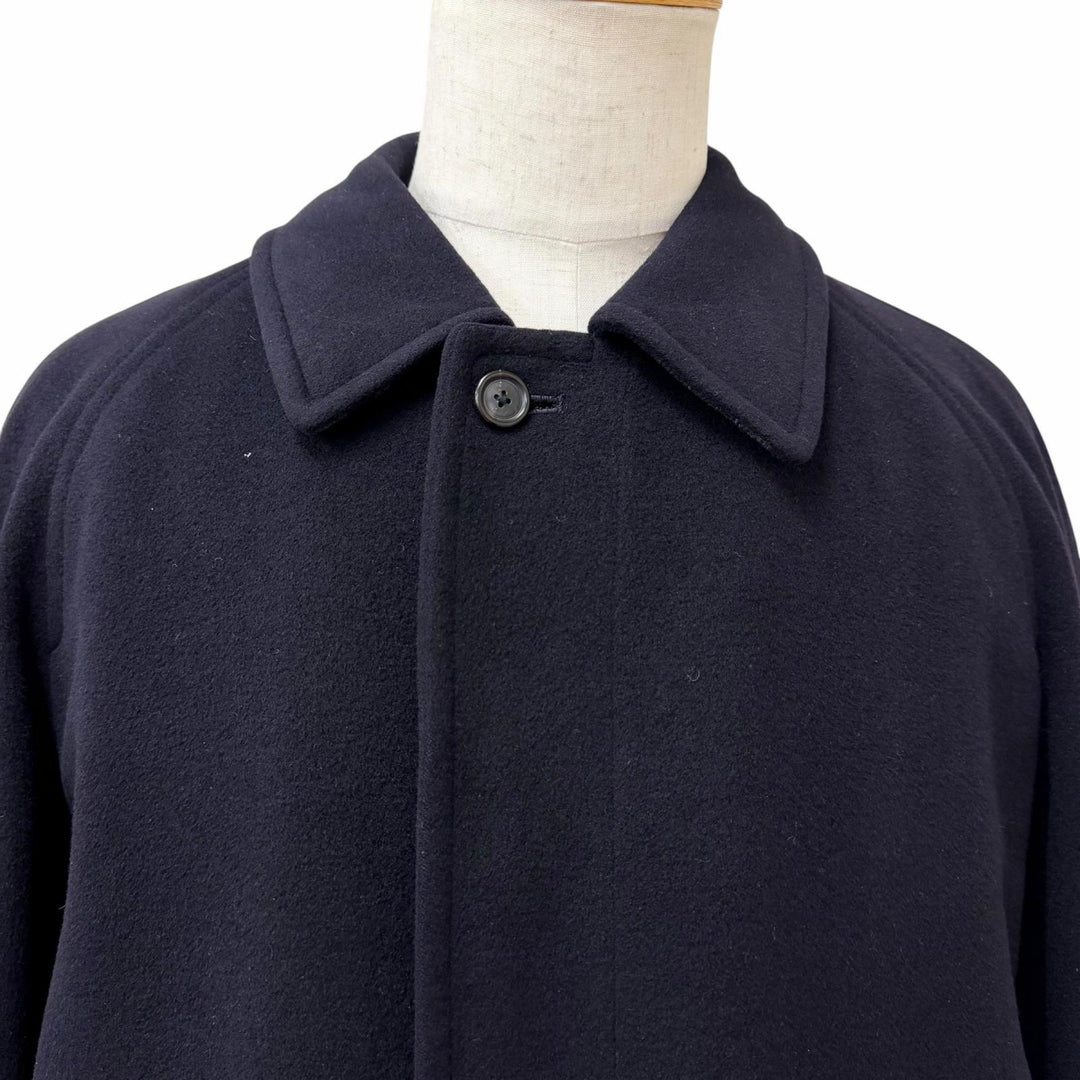 良品□BURBERRY LONDON バーバリーロンドン カシミヤ アンゴラ 裏チェック柄 ステンカラーコート ダークネイビー 94-175-6 日本製 正規品