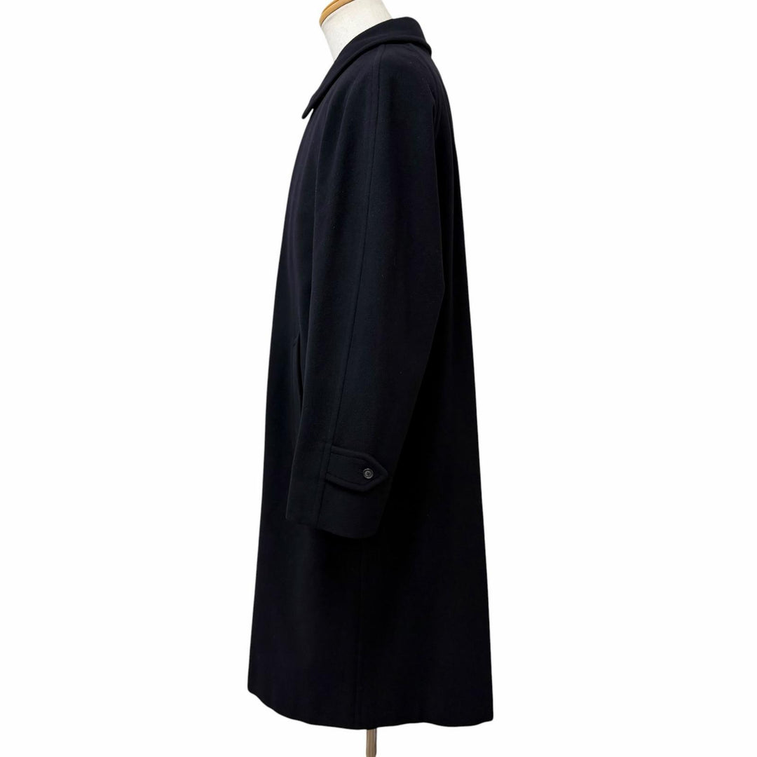 良品□BURBERRY LONDON バーバリーロンドン カシミヤ アンゴラ 裏チェック柄 ステンカラーコート ダークネイビー 94-175-6 日本製 正規品