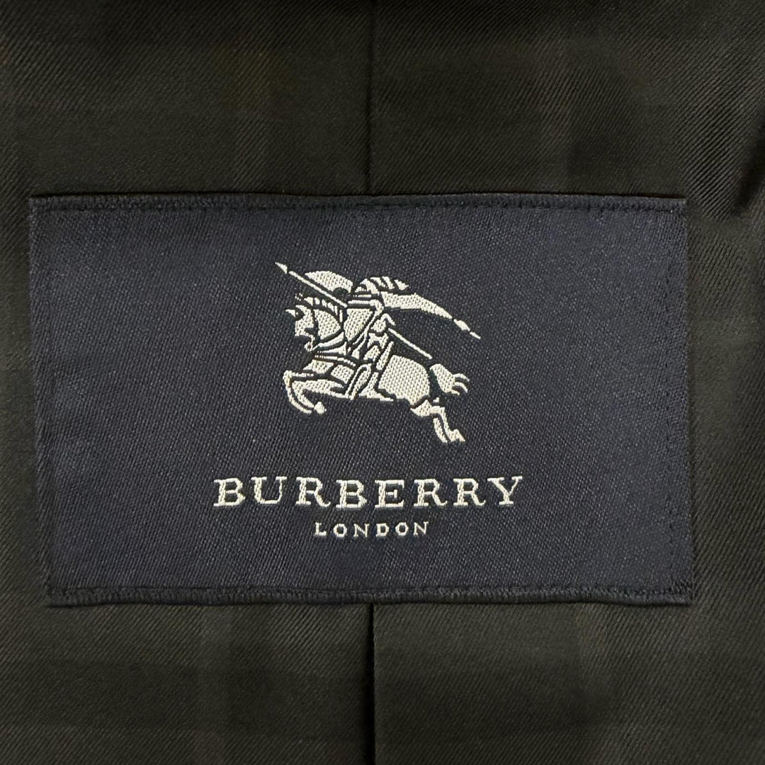 良品□BURBERRY LONDON バーバリーロンドン カシミヤ アンゴラ 裏チェック柄 ステンカラーコート ダークネイビー 94-175-6 日本製 正規品