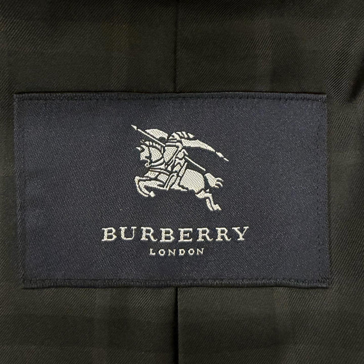 良品□BURBERRY LONDON バーバリーロンドン カシミヤ アンゴラ 裏チェック柄 ステンカラーコート ダークネイビー 94-175-6 日本製 正規品