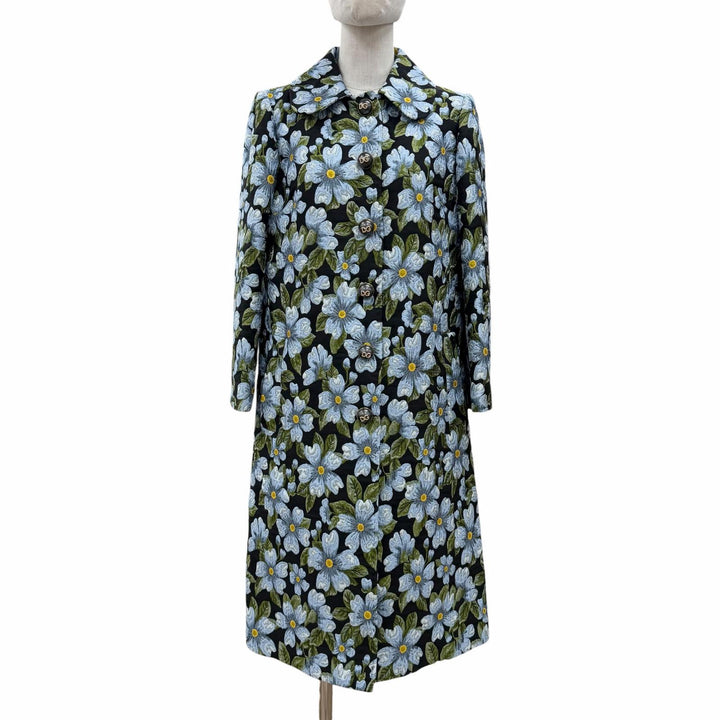 極美品◇DOLCE&amp;GABBANA ドルチェ＆ガッバーナ F0V06Z ストーン付ロゴボタン フラワージャガード コート ブラック マルチ 40 伊製 正規品