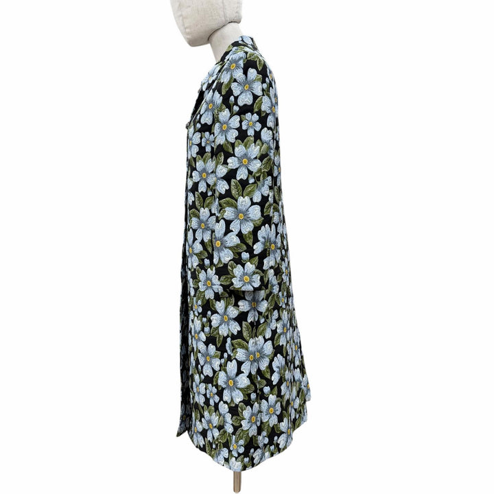 極美品◇DOLCE&amp;GABBANA ドルチェ＆ガッバーナ F0V06Z ストーン付ロゴボタン フラワージャガード コート ブラック マルチ 40 伊製 正規品