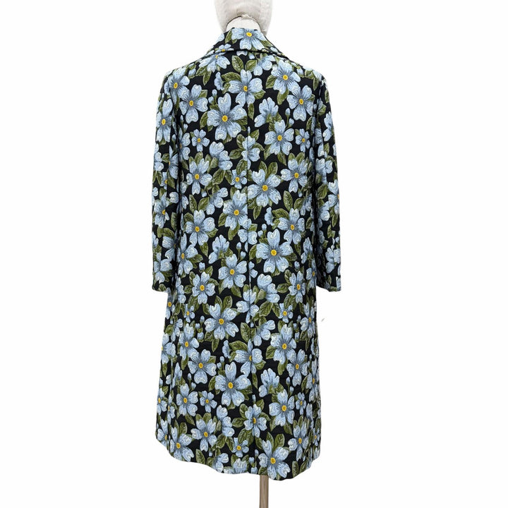 極美品◇DOLCE&amp;GABBANA ドルチェ＆ガッバーナ F0V06Z ストーン付ロゴボタン フラワージャガード コート ブラック マルチ 40 伊製 正規品