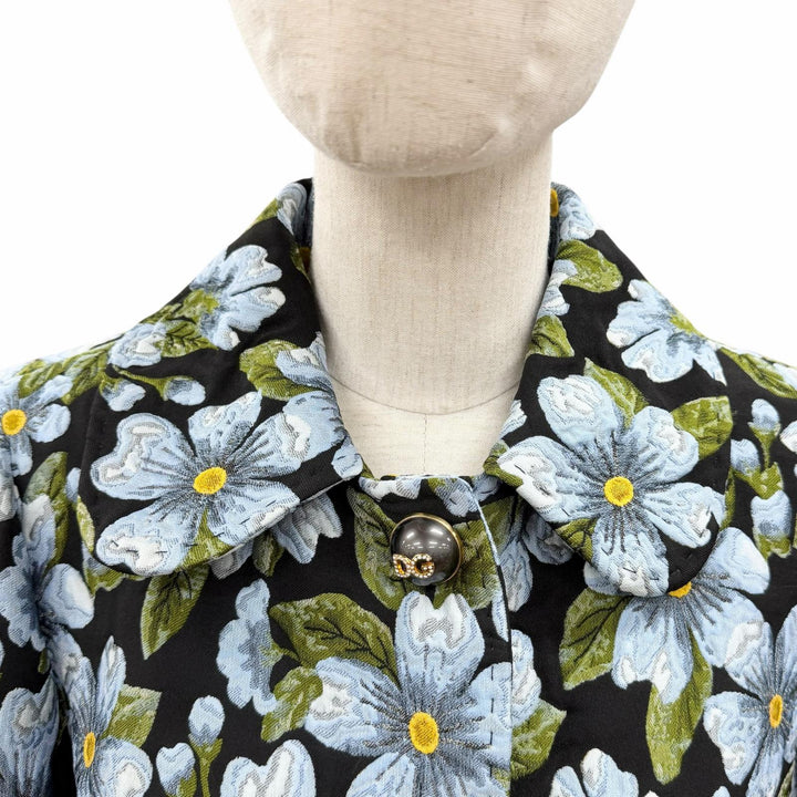 極美品◇DOLCE&amp;GABBANA ドルチェ＆ガッバーナ F0V06Z ストーン付ロゴボタン フラワージャガード コート ブラック マルチ 40 伊製 正規品