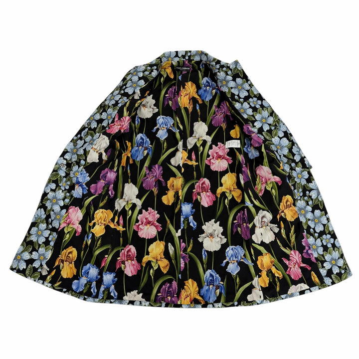 極美品◇DOLCE&amp;GABBANA ドルチェ＆ガッバーナ F0V06Z ストーン付ロゴボタン フラワージャガード コート ブラック マルチ 40 伊製 正規品