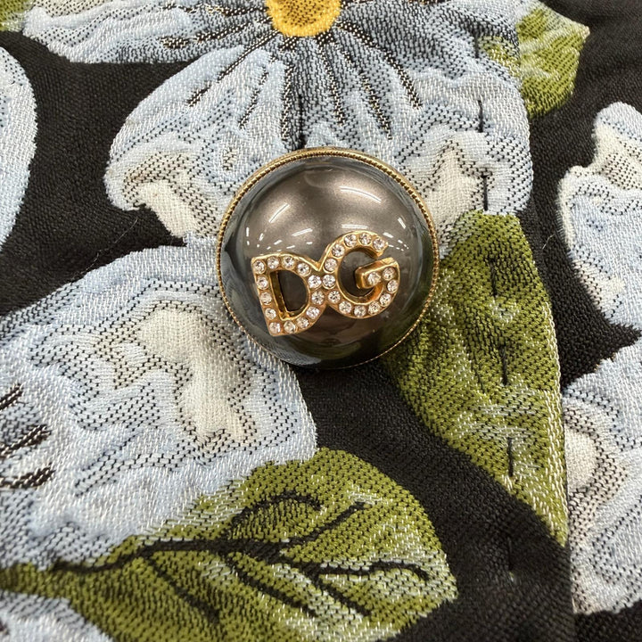 極美品◇DOLCE&amp;GABBANA ドルチェ＆ガッバーナ F0V06Z ストーン付ロゴボタン フラワージャガード コート ブラック マルチ 40 伊製 正規品