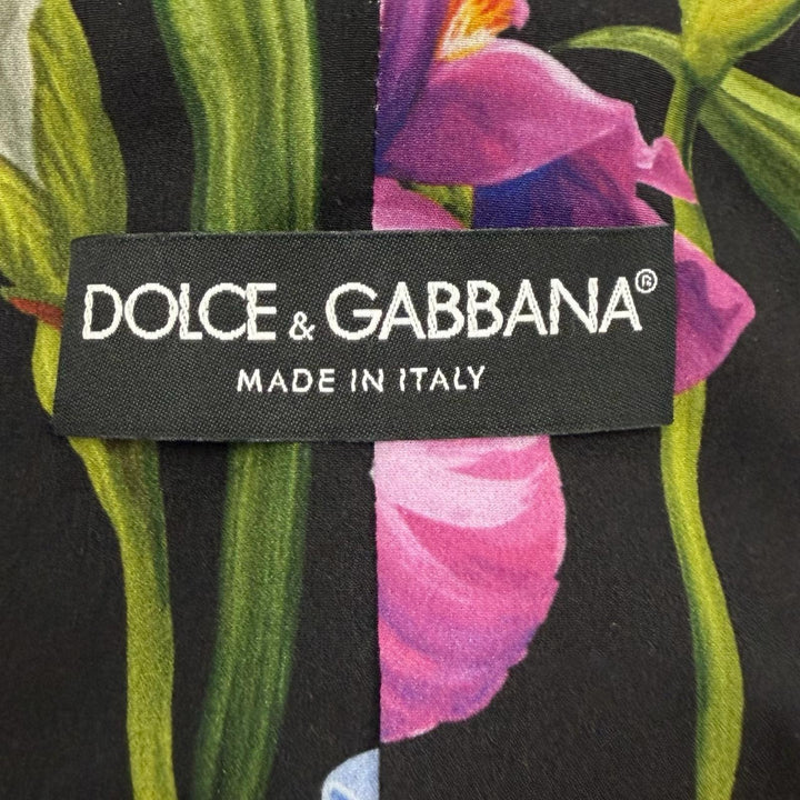 極美品◇DOLCE&amp;GABBANA ドルチェ＆ガッバーナ F0V06Z ストーン付ロゴボタン フラワージャガード コート ブラック マルチ 40 伊製 正規品
