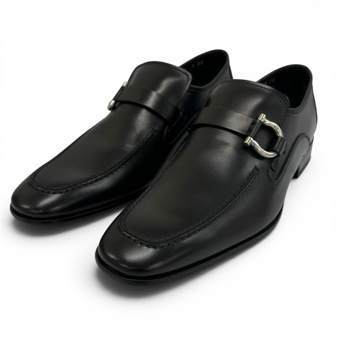 未使用品▲Salvatore Ferragamo サルヴァトーレフェラガモ PAGODA ガンチーニ レザー ローファー シルバー金具 8 伊製 箱・保存袋付き