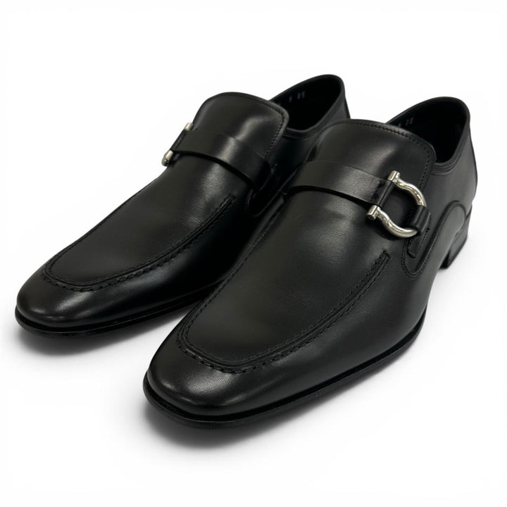 未使用品▲Salvatore Ferragamo サルヴァトーレフェラガモ PAGODA ガンチーニ レザー ローファー シルバー金具 8 伊製 箱・保存袋付き