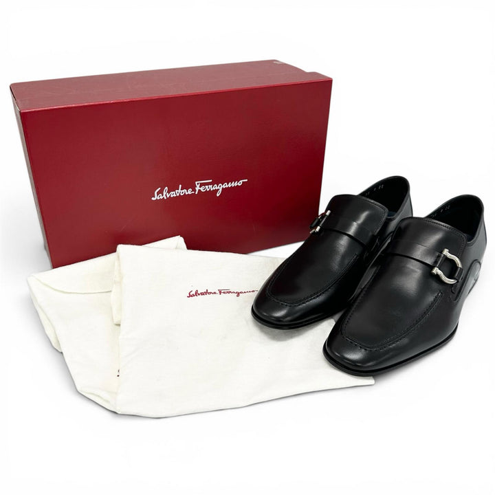 未使用品▲Salvatore Ferragamo サルヴァトーレフェラガモ PAGODA ガンチーニ レザー ローファー シルバー金具 8 伊製 箱・保存袋付き