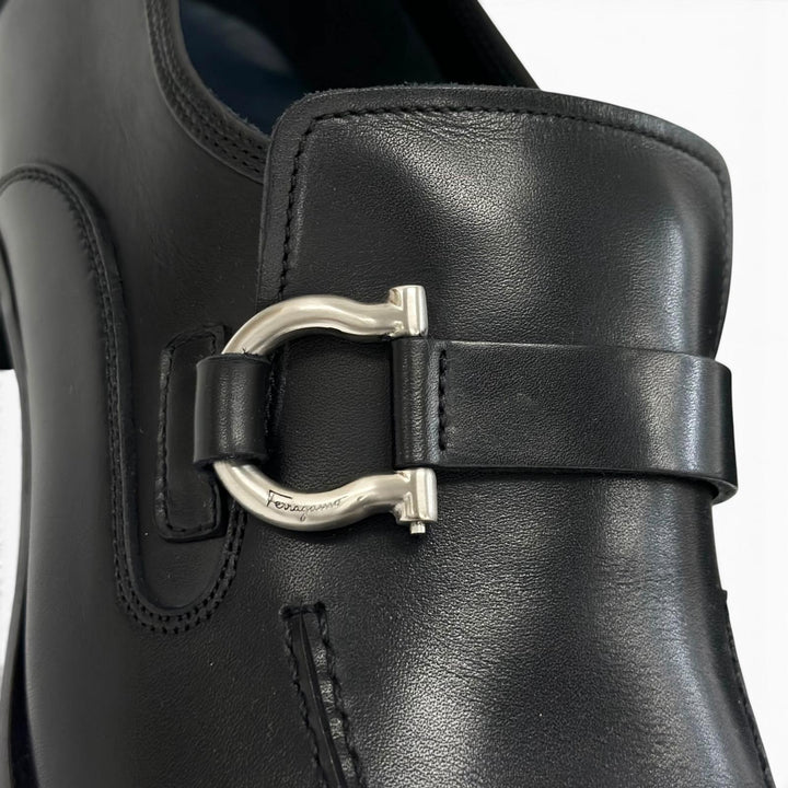 未使用品▲Salvatore Ferragamo サルヴァトーレフェラガモ PAGODA ガンチーニ レザー ローファー シルバー金具 8 伊製 箱・保存袋付き