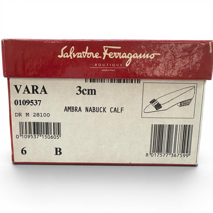 未使用品▲Salvatore Ferragamo サルヴァトーレフェラガモ VARA ヴァラリボン スウェードレザー パンプス ブラウン 6 レディース 箱付き