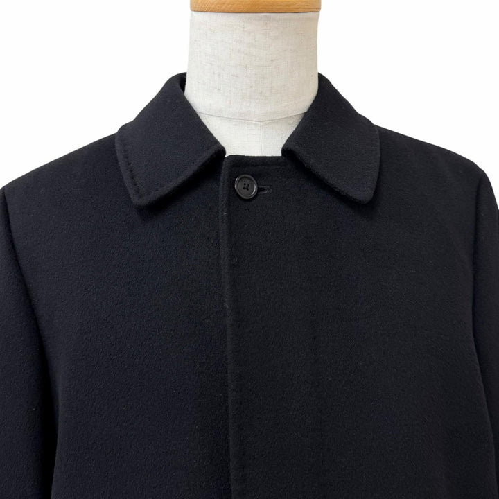 美品□BURBERRY LONDON バーバリーロンドン カシミヤ アンゴラ 裏チェック柄 ステンカラーコート ブラック M 日本製 正規品 メンズ
