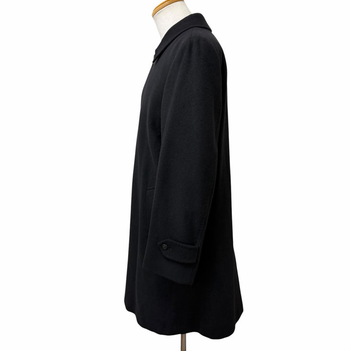 美品□BURBERRY LONDON バーバリーロンドン カシミヤ アンゴラ 裏チェック柄 ステンカラーコート ブラック M 日本製 正規品 メンズ