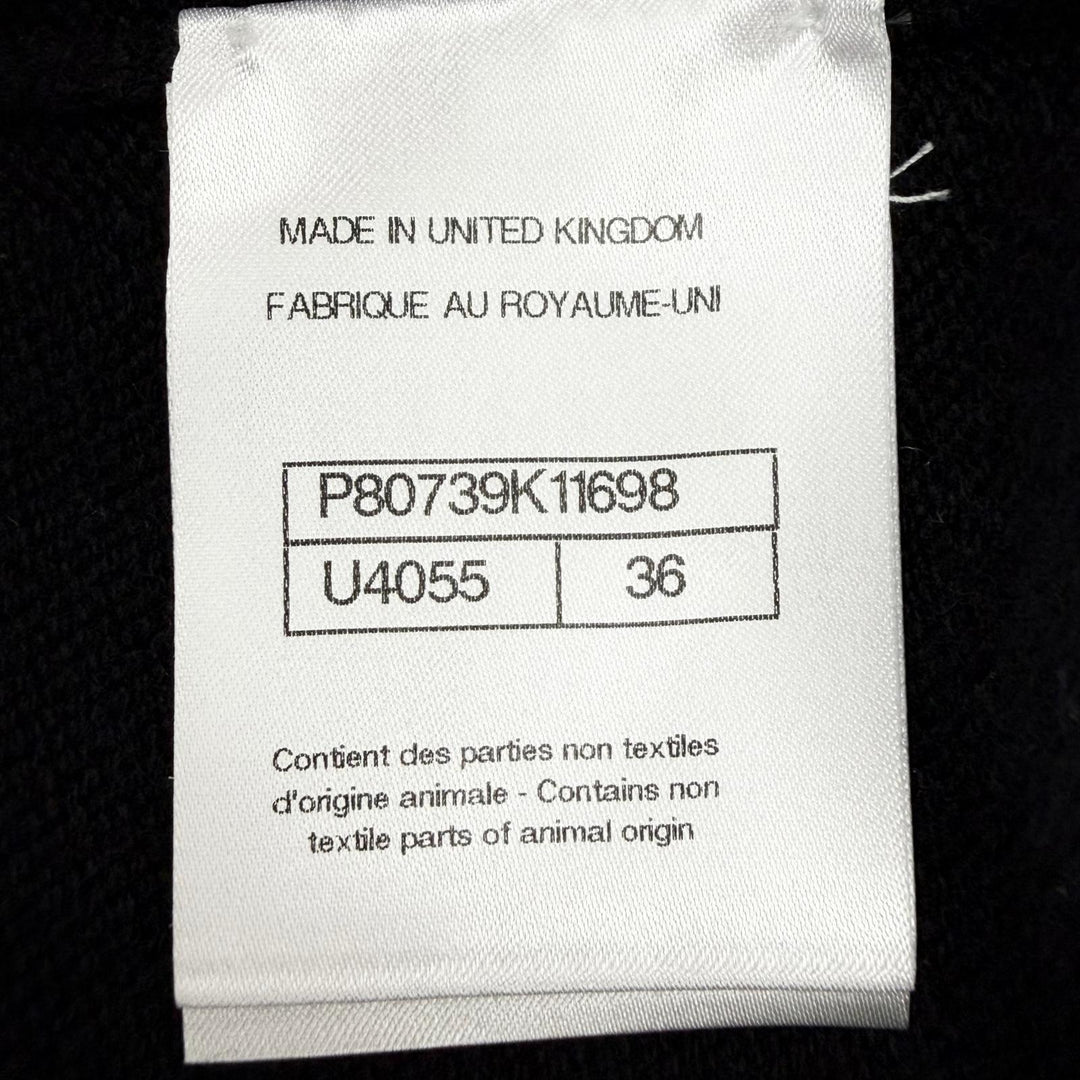 【ドンドン見直し】極美品◇CHANEL シャネル 25AW P80669 P80739 カシミヤ リボン ココマークボタン セットアップ 36 英国製 正規品