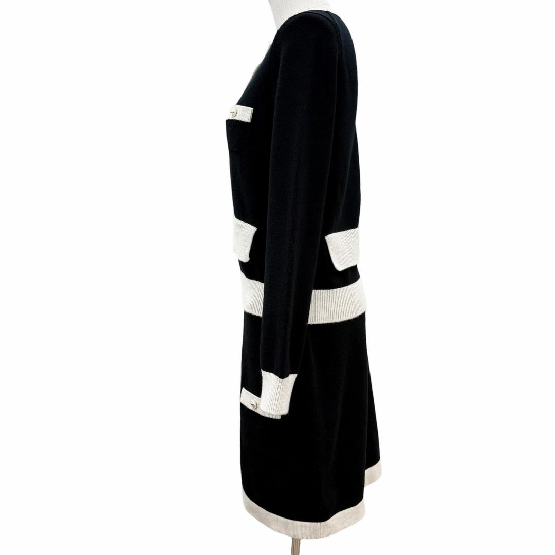 【ドンドン見直し】極美品◇CHANEL シャネル 25AW P80669 P80739 カシミヤ リボン ココマークボタン セットアップ 36 英国製 正規品