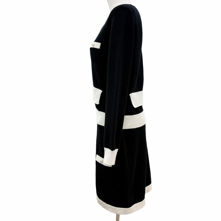 【ドンドン見直し】極美品◇CHANEL シャネル 25AW P80669 P80739 カシミヤ リボン ココマークボタン セットアップ 36 英国製 正規品