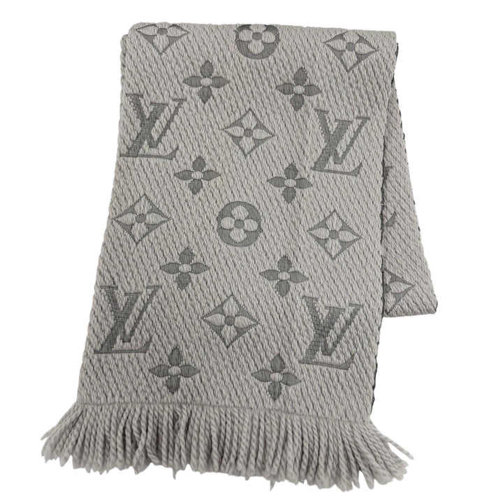 美品☆LOUIS VUITTON ルイヴィトン M74742 エシャルプ ロゴマニア ウール シルク グリペルル フリンジ マフラー イタリア製 箱付き