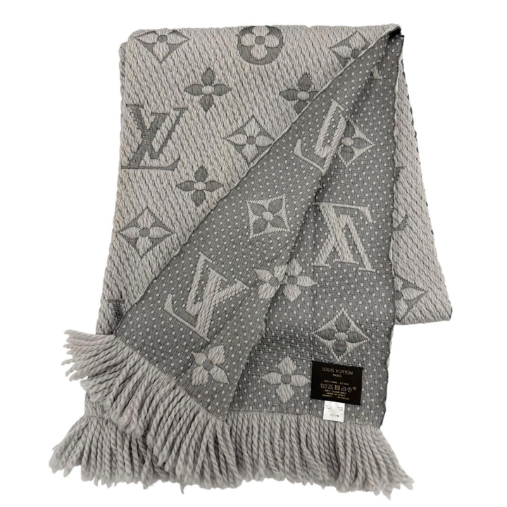 美品☆LOUIS VUITTON ルイヴィトン M74742 エシャルプ ロゴマニア ウール シルク グリペルル フリンジ マフラー イタリア製 箱付き