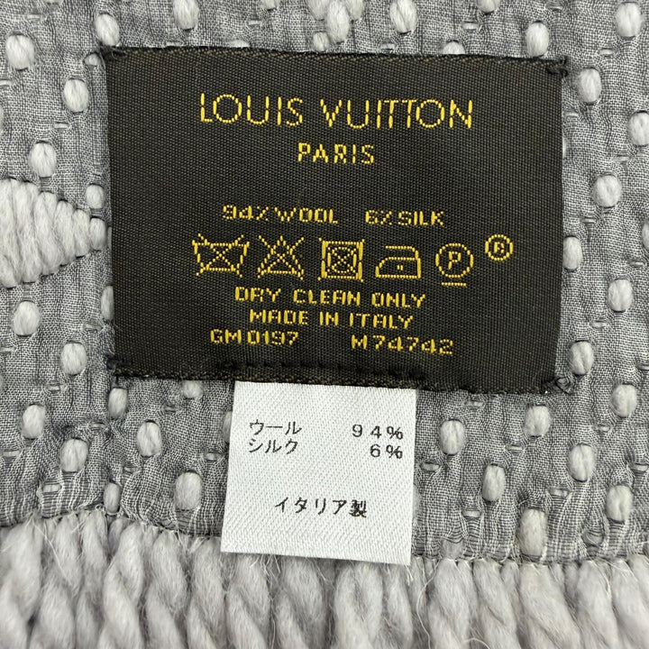 美品☆LOUIS VUITTON ルイヴィトン M74742 エシャルプ ロゴマニア ウール シルク グリペルル フリンジ マフラー イタリア製 箱付き