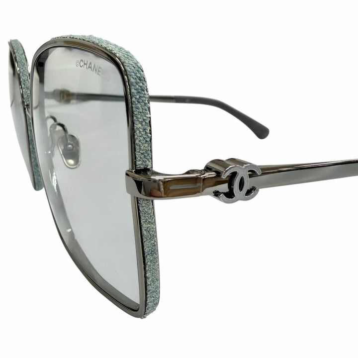 極美品△CHANEL シャネル 4288-Q ココマーク スクエア シェイプ デニム カーフスキン サングラス 57□17 140 デモレンズ 定価102300円