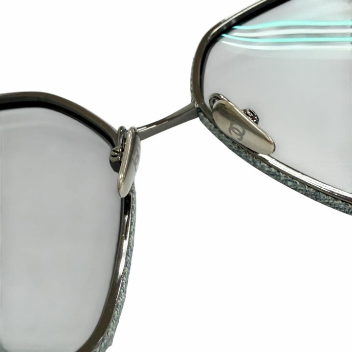 極美品△CHANEL シャネル 4288-Q ココマーク スクエア シェイプ デニム カーフスキン サングラス 57□17 140 デモレンズ 定価102300円