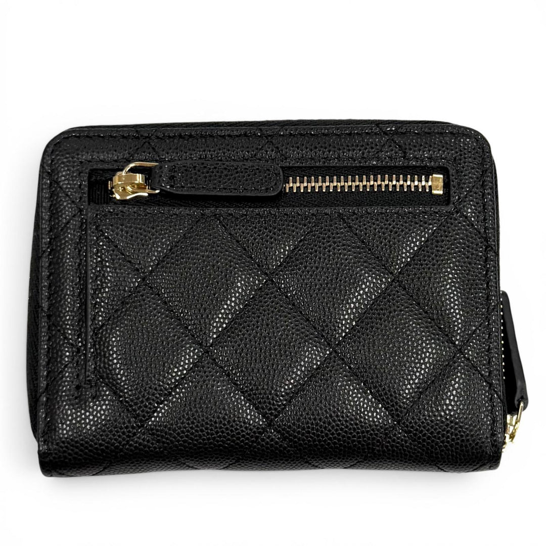 極美品★CHANEL シャネル AP4720 マトラッセ キャビアスキン ジップ スモールウォレット ランダム刻印 二つ折り財布 ブラック 箱・袋付