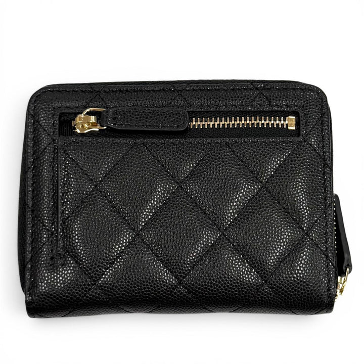 極美品★CHANEL シャネル AP4720 マトラッセ キャビアスキン ジップ スモールウォレット ランダム刻印 二つ折り財布 ブラック 箱・袋付