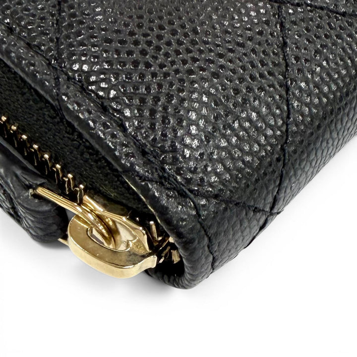 極美品★CHANEL シャネル AP4720 マトラッセ キャビアスキン ジップ スモールウォレット ランダム刻印 二つ折り財布 ブラック 箱・袋付