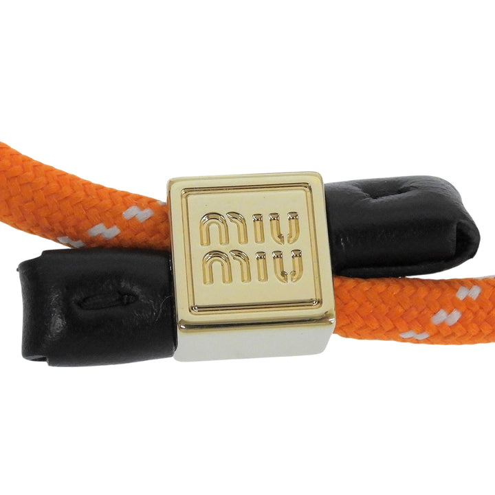 極美品▲Miu Miu ミュウ ミュウ 5IB538 コード ブレスレット ロゴチャーム ノット ブレスレット オレンジ ゴールド金具 伊製 レディース