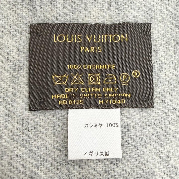 美品△LOUIS VUITTON ルイヴィトン M71040 マフラー レイキャビック カシミヤ100％ エシャルプ モノグラム フリンジ ブラック 正規品