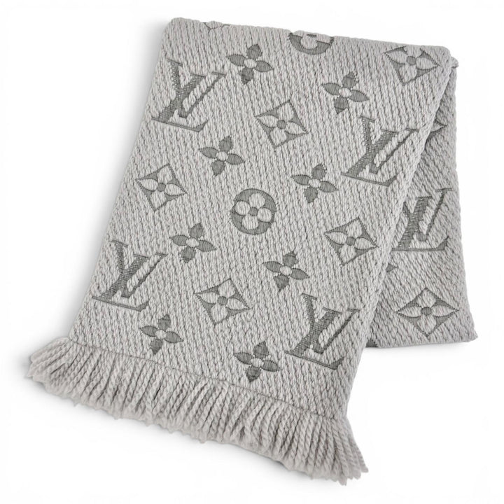 良品△LOUIS VUITTON ルイヴィトン M74742 エシャルプ ロゴマニア ウール シルク グリペルル モノグラム フリンジ マフラー 伊製 正規品