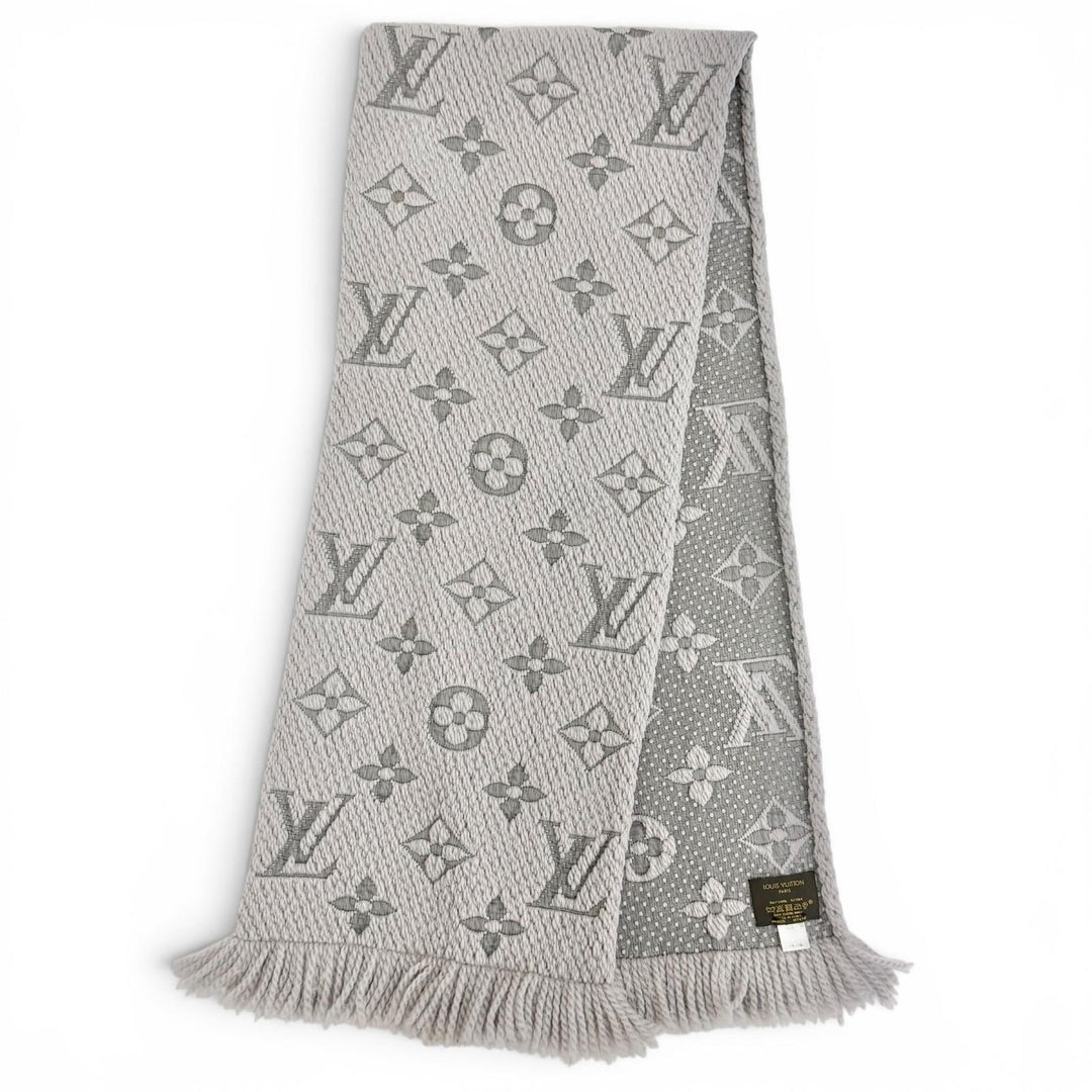 良品△LOUIS VUITTON ルイヴィトン M74742 エシャルプ ロゴマニア ウール シルク グリペルル モノグラム フリンジ マフラー 伊製 正規品
