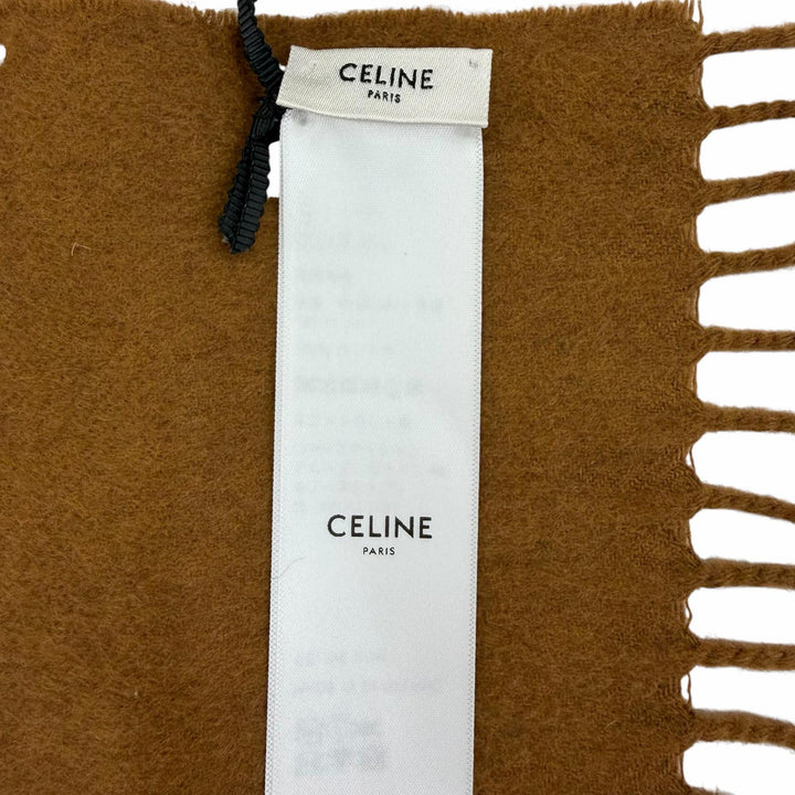 未使用品☆CELINE セリーヌ AA0FP2K77 カシミヤ100％ ロゴ フリンジ付 ショール ストール マフラー ブラウン 30×180cm 正規品 箱付き