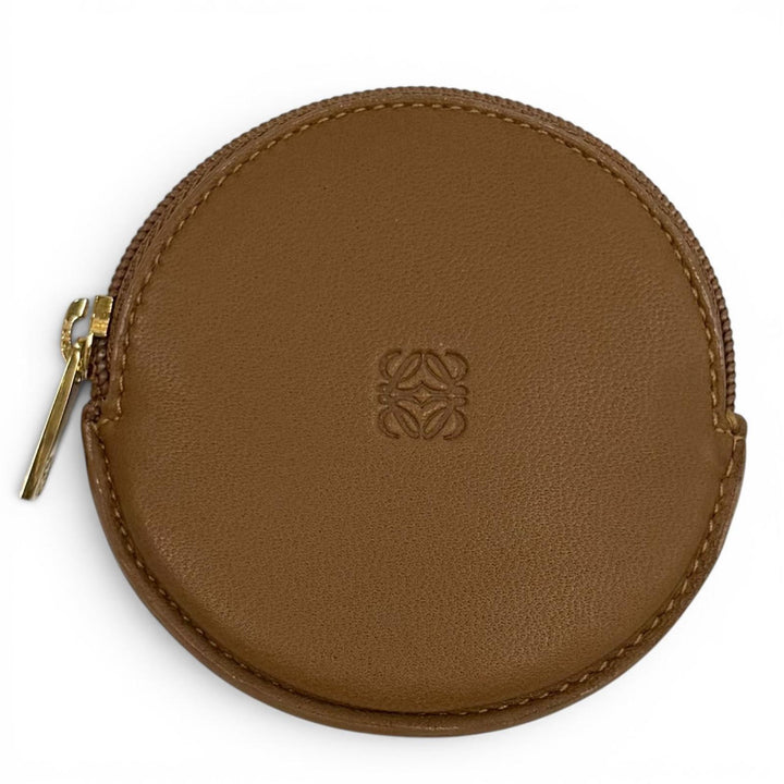 極美品★LOEWE ロエベ シープスキン アナグラム ラウンドZIP レザー コインケース ブラウン スペイン製 レディース 保存袋付き
