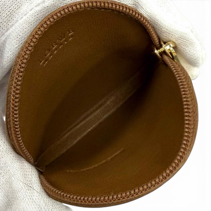 極美品★LOEWE ロエベ シープスキン アナグラム ラウンドZIP レザー コインケース ブラウン スペイン製 レディース 保存袋付き