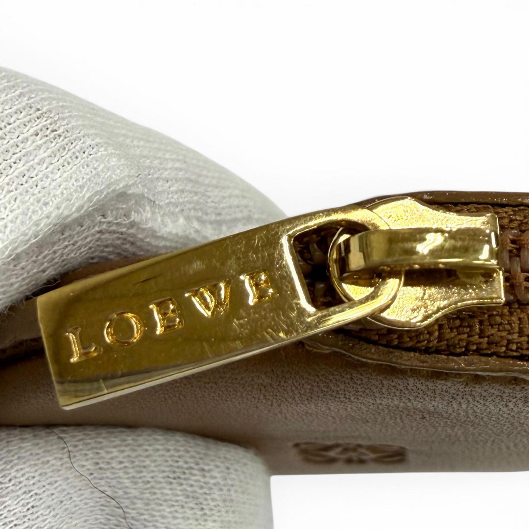 極美品★LOEWE ロエベ シープスキン アナグラム ラウンドZIP レザー コインケース ブラウン スペイン製 レディース 保存袋付き