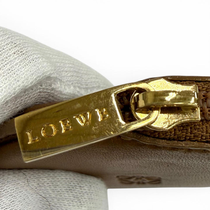 極美品★LOEWE ロエベ シープスキン アナグラム ラウンドZIP レザー コインケース ブラウン スペイン製 レディース 保存袋付き