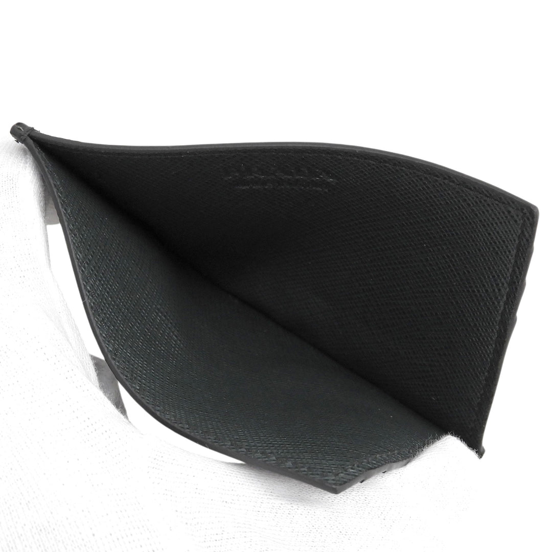 極美品▲PRADA プラダ 2MC223 サフィアーノレザー ストライプ ロゴ金具 名刺入れ パスケース カードケース ブラック メンズ 箱付き