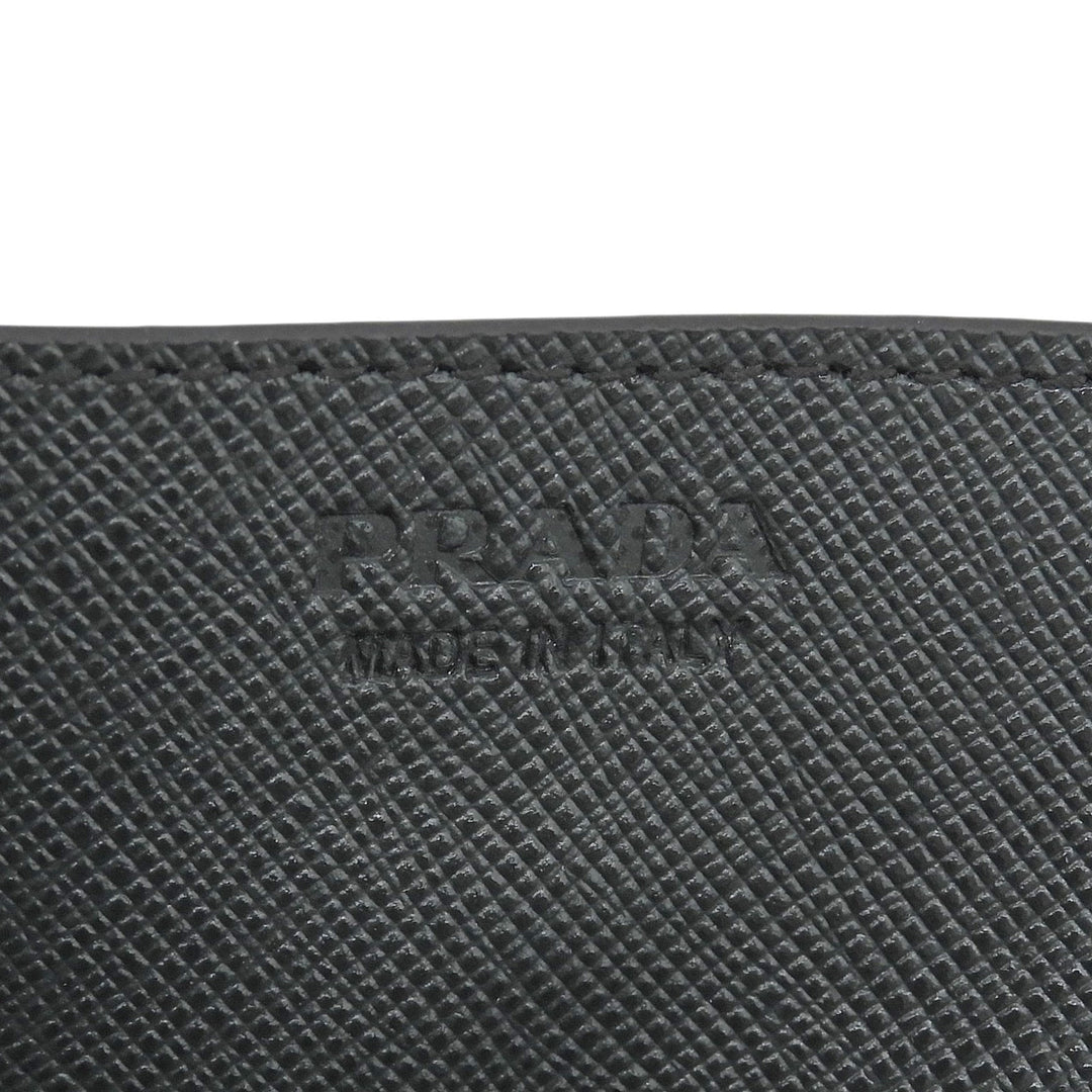 極美品▲PRADA プラダ 2MC223 サフィアーノレザー ストライプ ロゴ金具 名刺入れ パスケース カードケース ブラック メンズ 箱付き