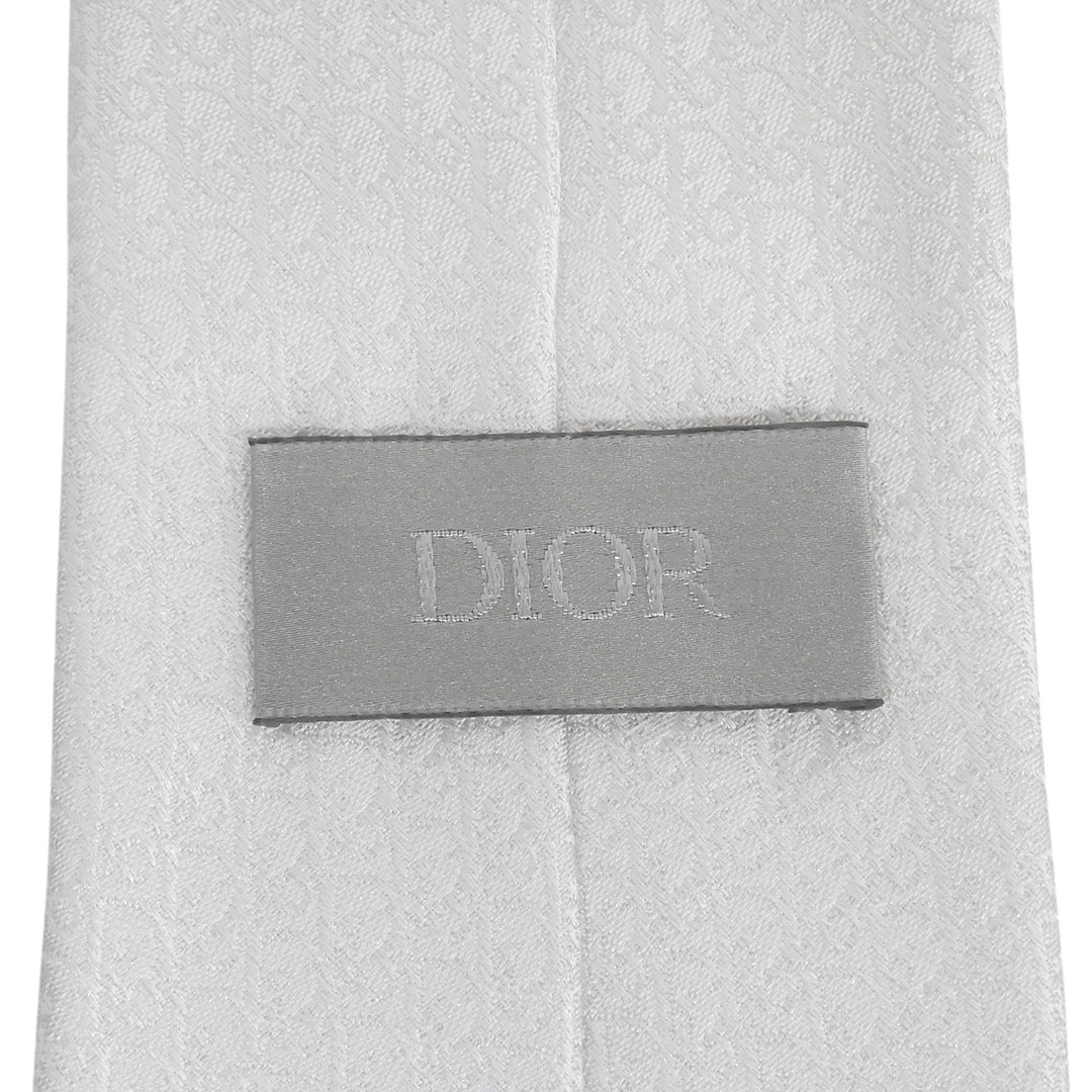 極美品▲DIOR ディオール シルク100％ オブリーク柄 ビーズ装飾 ネクタイ ホワイト イタリア製 メンズ