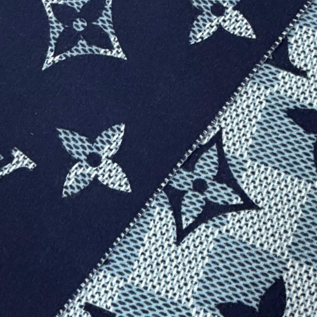極美品△LOUIS VUITTON ルイヴィトン 2025年製 M97446 マフラー モノグラム チェック カシミヤ100％ 現行品 ネイビー 正規品 定価143000円