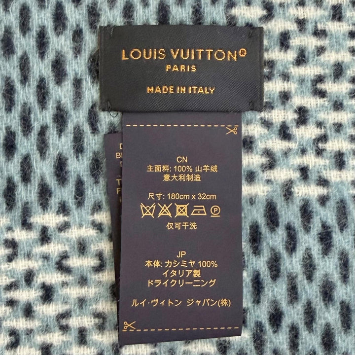 極美品△LOUIS VUITTON ルイヴィトン 2025年製 M97446 マフラー モノグラム チェック カシミヤ100％ 現行品 ネイビー 正規品 定価143000円