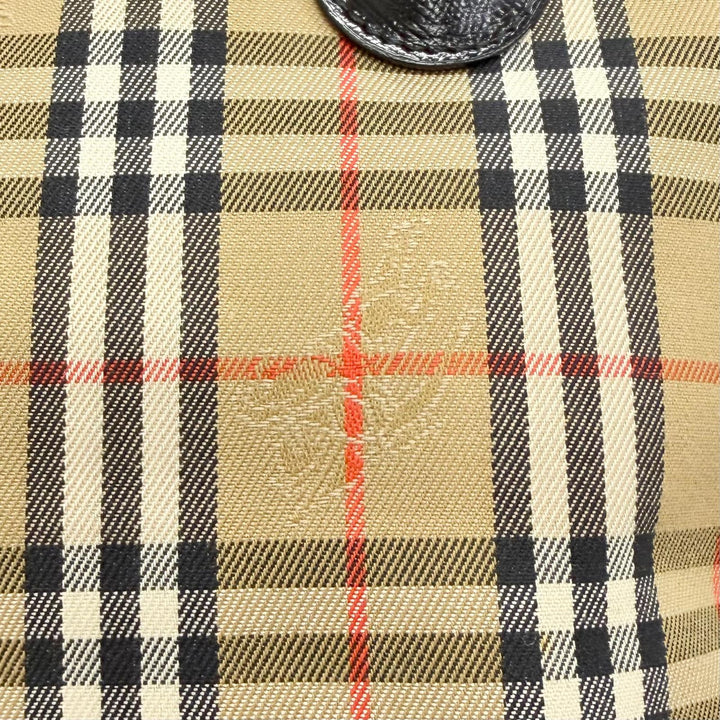 極美品△Burberrys バーバリー ヴィンテージ レザー シャドーホース ノバチェック柄 レザー使い ハンドバッグ ベージュ系 ブラック
