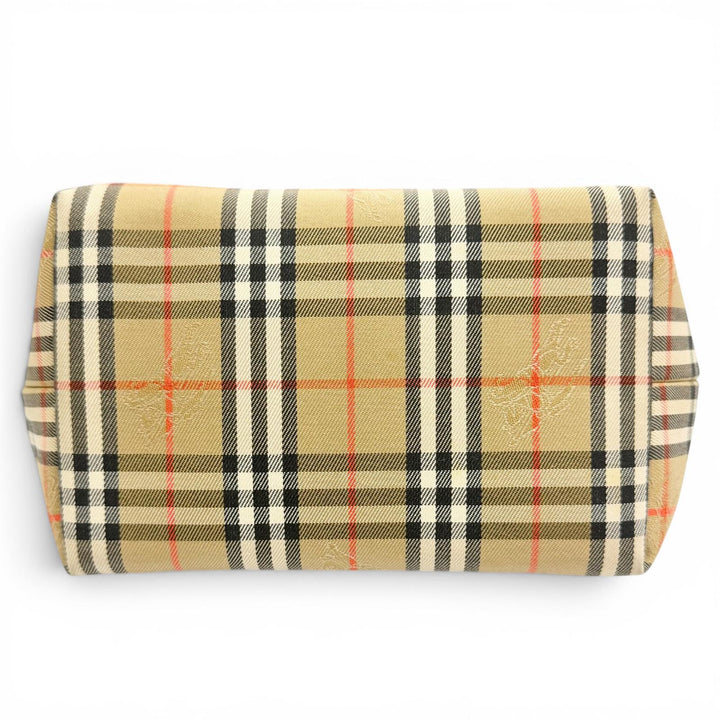 極美品△Burberrys バーバリー ヴィンテージ レザー シャドーホース ノバチェック柄 レザー使い ハンドバッグ ベージュ系 ブラック