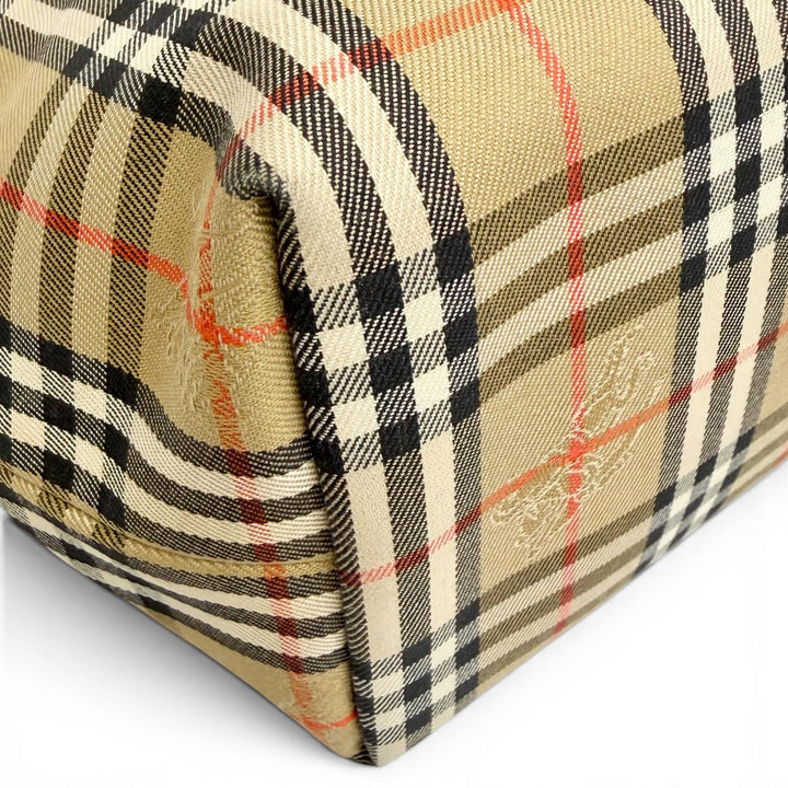 極美品△Burberrys バーバリー ヴィンテージ レザー シャドーホース ノバチェック柄 レザー使い ハンドバッグ ベージュ系 ブラック