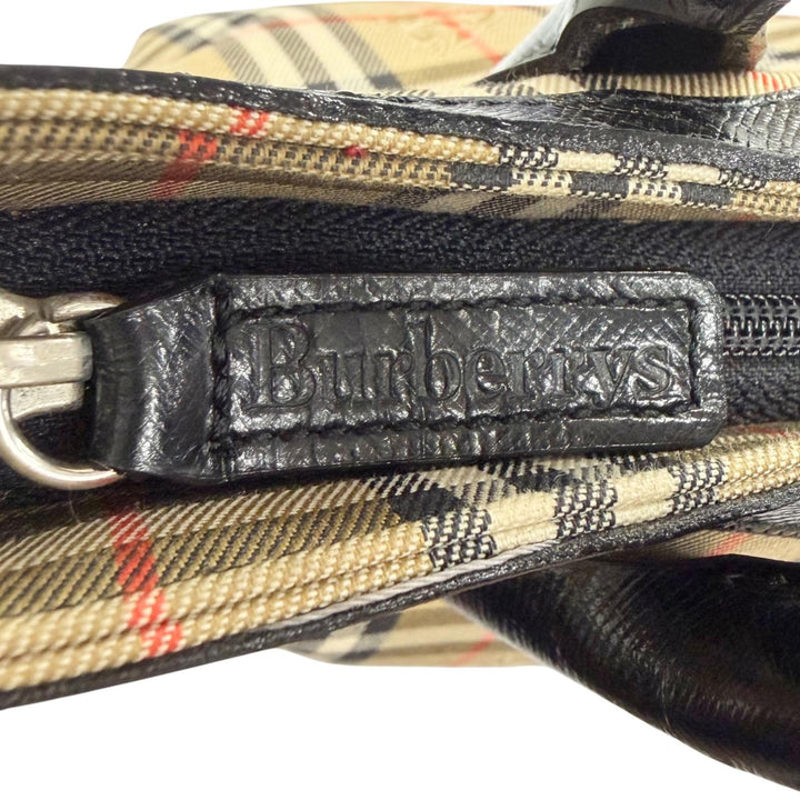 極美品△Burberrys バーバリー ヴィンテージ レザー シャドーホース ノバチェック柄 レザー使い ハンドバッグ ベージュ系 ブラック