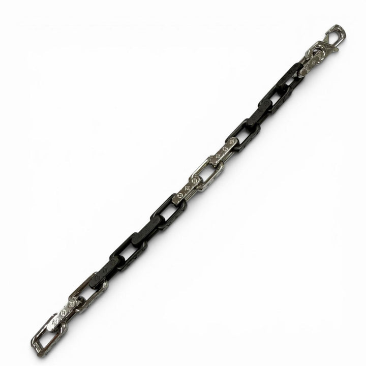 極美品▼LOUIS VUITTON ルイヴィトン M00687 ブレスレット モノグラム チェーン ブラック シルバー L イタリア製 メンズ アクセサリー