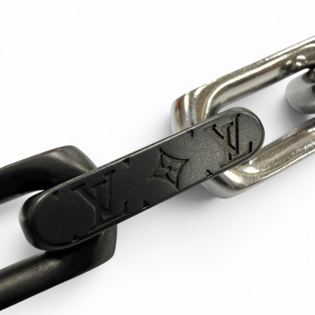 極美品▼LOUIS VUITTON ルイヴィトン M00687 ブレスレット モノグラム チェーン ブラック シルバー L イタリア製 メンズ アクセサリー